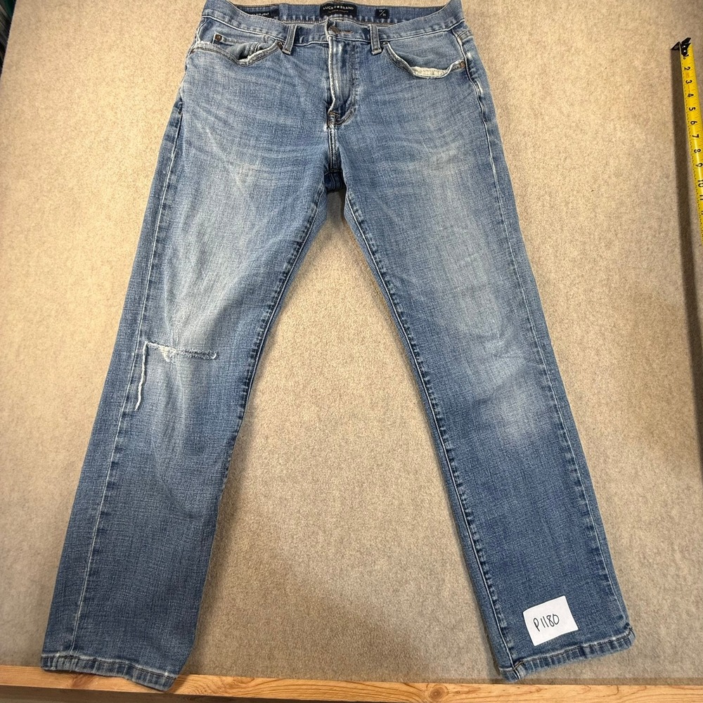Lucky Brand 221 Straight Leg Jeans Mens 33x30 Blue Medium Wash Distressed Ripped